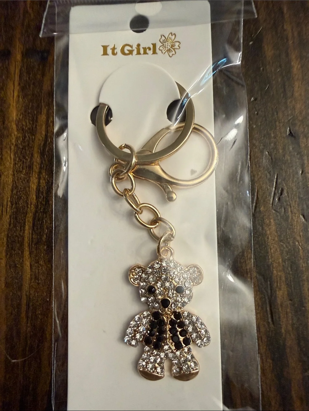 ItGirl Gold-tone Rhinestone Vested Teddy Bear Keychain/Charm